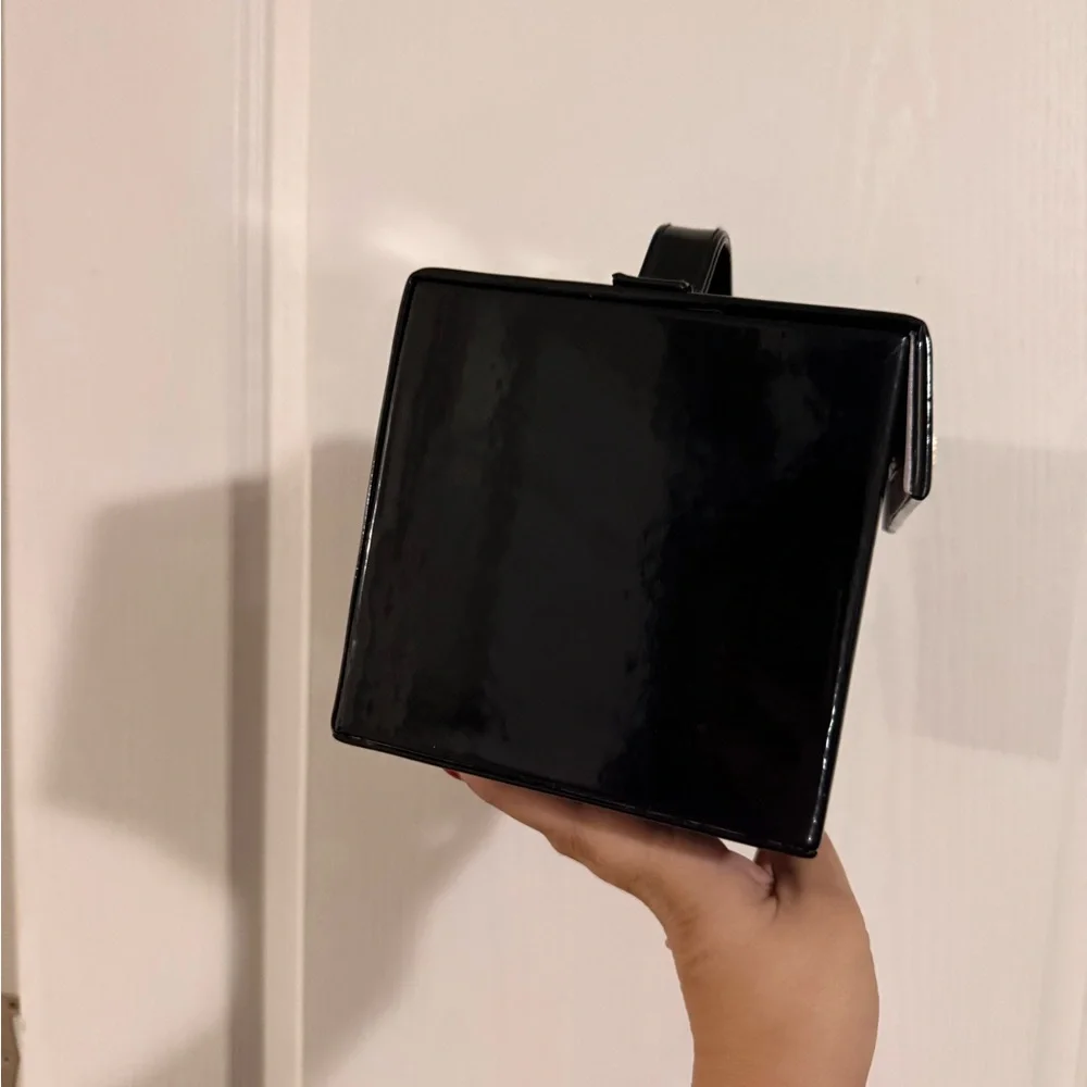 Victoria's Secret Black Patent Box Handbag with Gold Hardware
